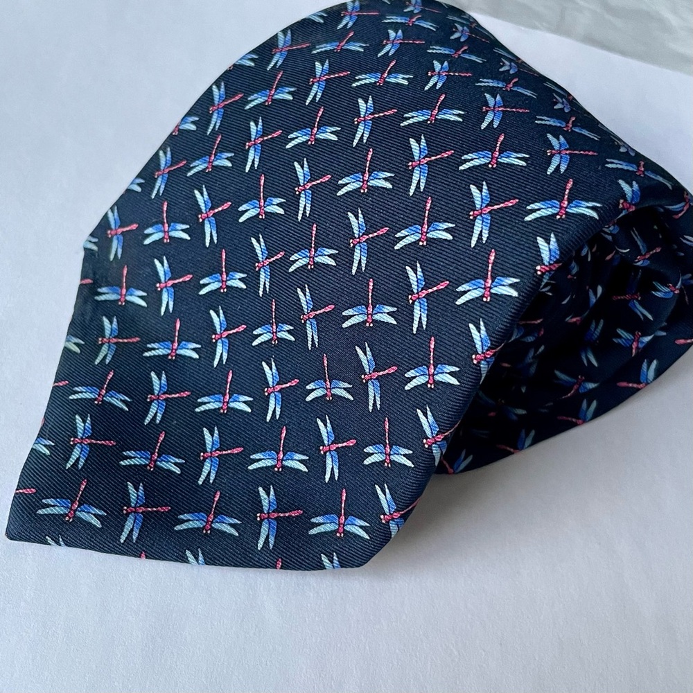 BROOKS BROTHERS 346 100% pure silk firefly navy & pink mini repp necktie